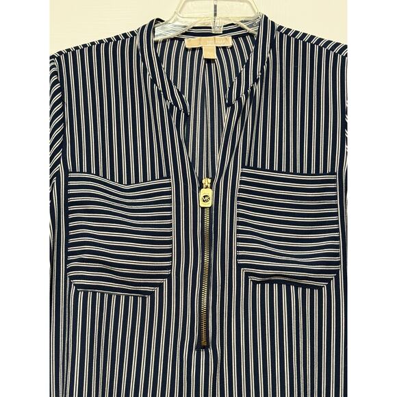 Michael Kors Blue and White Striped Blouse, Size XL - Picture 3 of 6